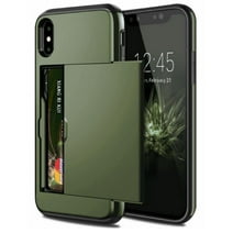 Card Holder iPhone XS Case (Dark Green) Dual Layer Shockproof Wallet with Heavy Duty Protection