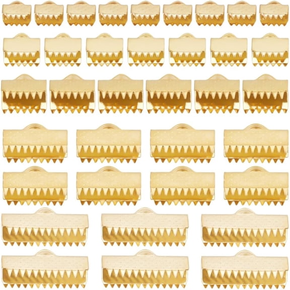 75Pcs 5 Sizes Ribbon Clamp Ends 18K Gold Plated 304 Stainless Steel Crimp Pinch Cord Ends Bookmark for Jewelry Making DIY Crafts Real 18K Gold Plated