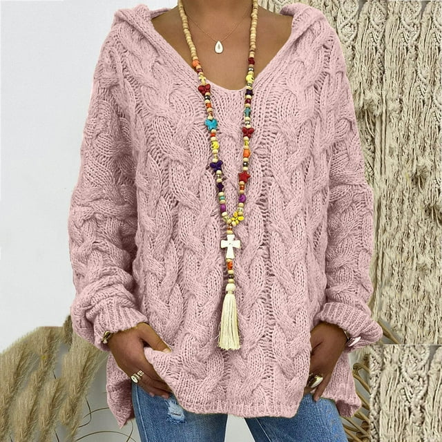 EGNMCR Cardigans pour Femmes, Pulls pour Femmes Mode Ample Grande Taille Couleur Capuche Manches Longues Hauts Chandail Femmes