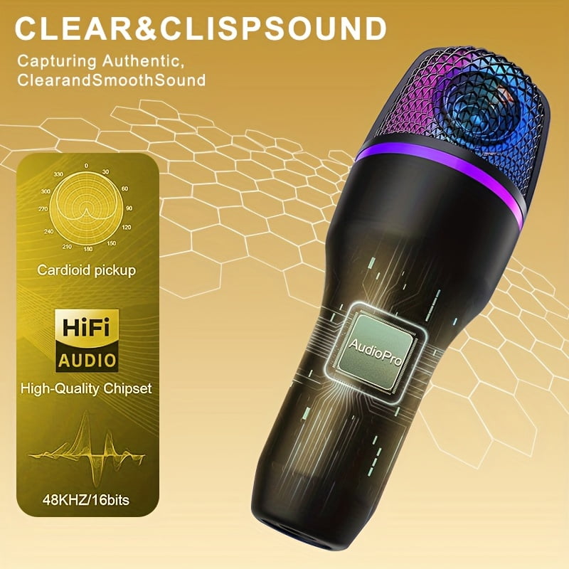 USB Gaming Microphone with RGB, Tripod & Pop Filter - Condenser Mic for Streaming, Podcast, PC, PS4/5, Skype, YouTube, Conference Call