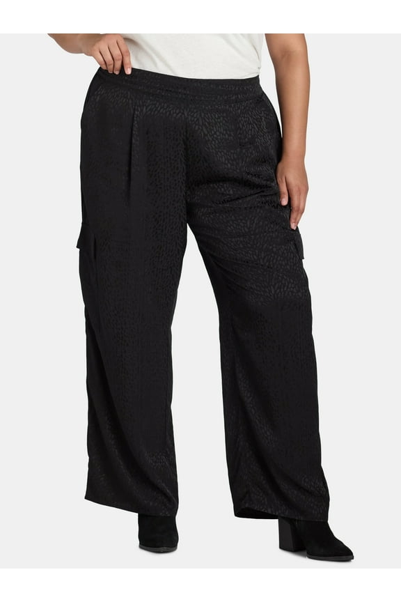 Black Label Women's Plus Size Satin Mid Rise Pants, 30" Inseam, 0X-4X