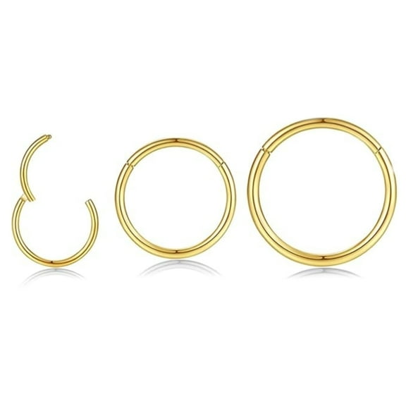 3 Pack Nose Rings Hoops Set,18G Steel Piercing Ring for Nose Septum Cartilage Tragus Conch Daith Lobe, 6mm 8mm 10mm,Gold