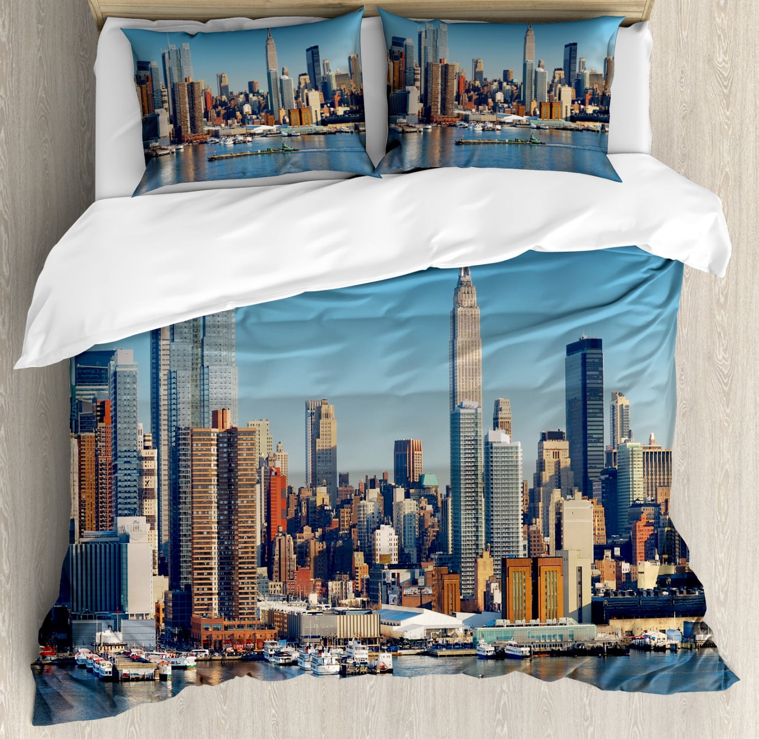 New York Duvet Cover Set King Size, Urban City Skyline Manhattan with ...