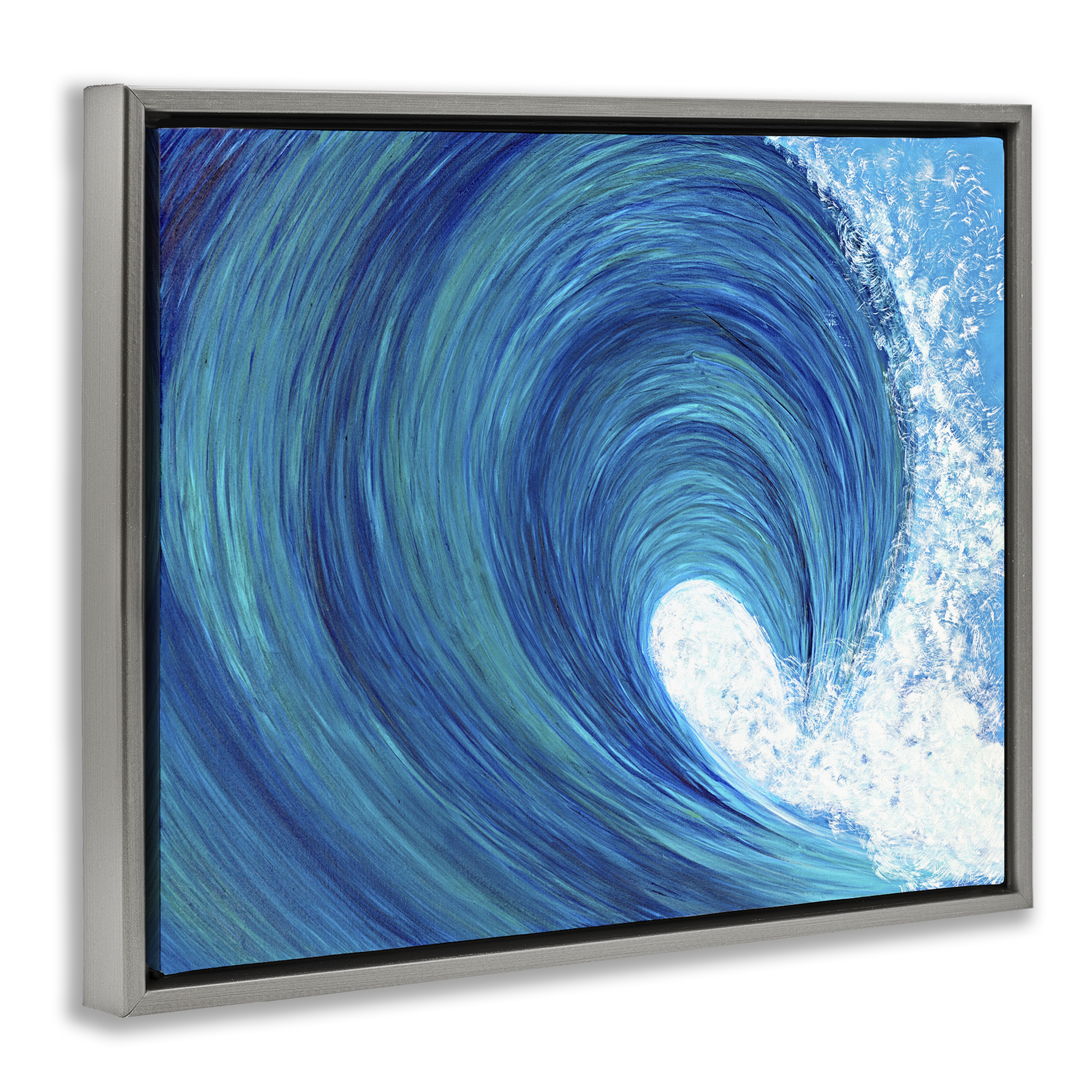 Stupell Industries Swirling Ocean Wave Coastal Painting Gray Floater Framed Canvas Art Print Wall Art, 31 x 25