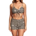 thumbnail image 3 of Cadmus Womens 3 Piece Bikini Set Geometric Print Bathing Suit Drawstring Swimsuit with Cover Ups Kimono,012, Large, 3 of 6