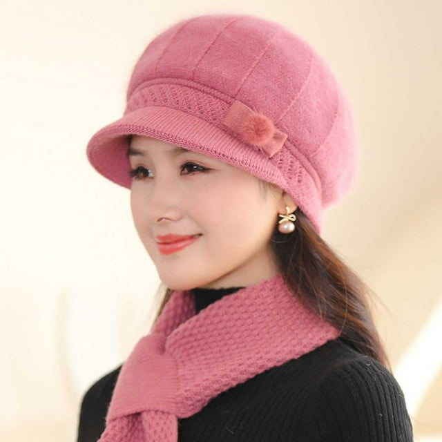 KIHOUT Beanies Hats Winter Women Windproof Outdoor Warm Protection Hat Knit Splicing Cap