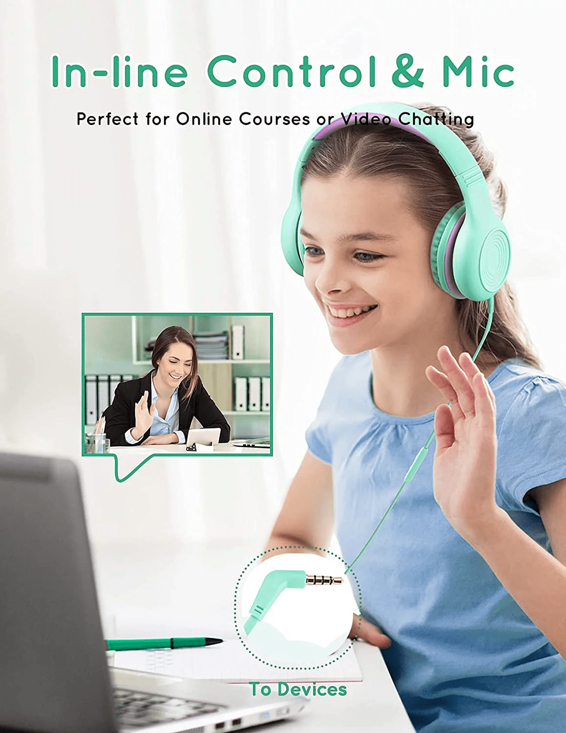 Mpow BH297B Kids Headphones with Microphone, 85/94dB Volume Limit, Green