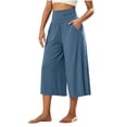 thumbnail image 2 of Bzdzmqm Women's High Waisted Wide Leg Capri Pants with Pockets Summer Casual Loose Elastic Waisted Lounge Cropped Beach Work Trousers Fashion Clothes, Light Blue M, 2 of 7