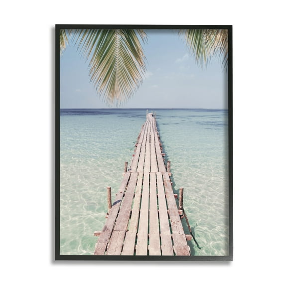 Stupell Industries Tropical Dock on Beach Nature Photography Black Framed Art Print Wall Art, 11 x 14