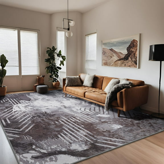 FULIE 6'x9'Area Rugs Modern Abstract Living Room Rug Indoor Floor Carpets for Bedroom,Black