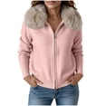 thumbnail image 7 of IUYRTFE Women Zip Up Jacket Faux Fur Collar Knitted Cardigan Short Coat for Autumn Winter Casual Wear, 7 of 7
