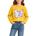 thumbnail image 6 of fnnxnal Girls Cotton Long Sleeve T-Shirt, Yellow Butterfly Floral Graphic Crew Neck Tee, Kids Girls Casual Top 2-13 Years,Size 5-6 T, 6 of 7