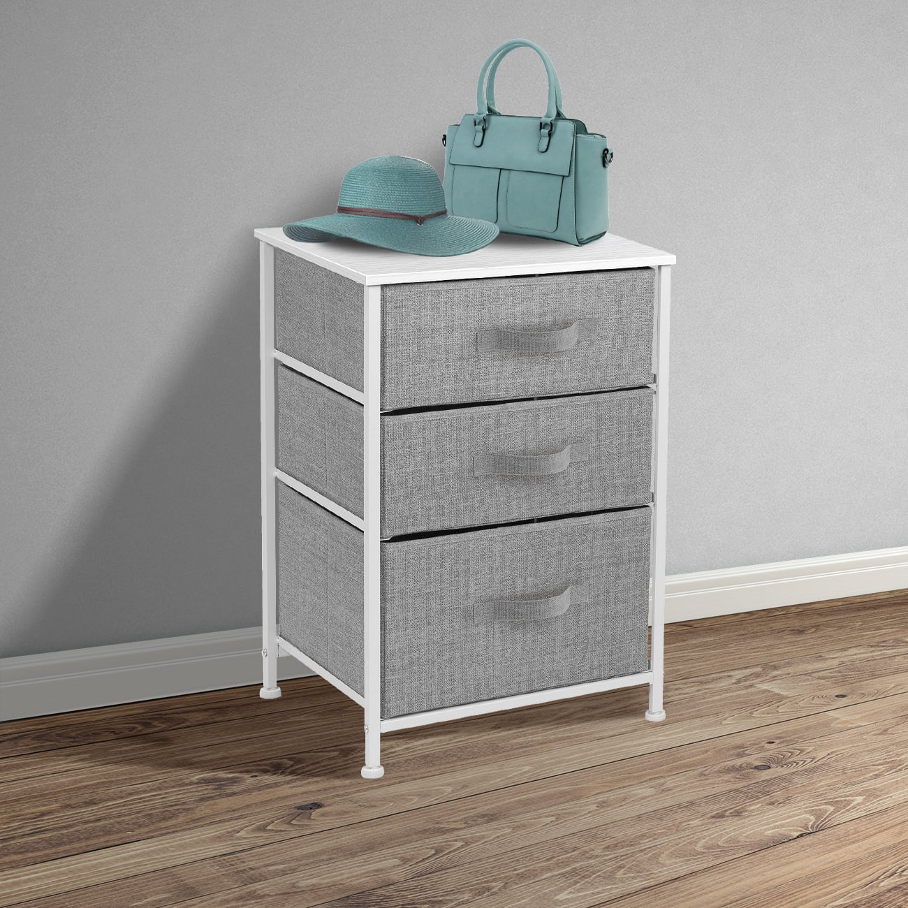 Sorbus 3-Drawer Nightstand Storage Chest, Steel Frame, Wood Top, White