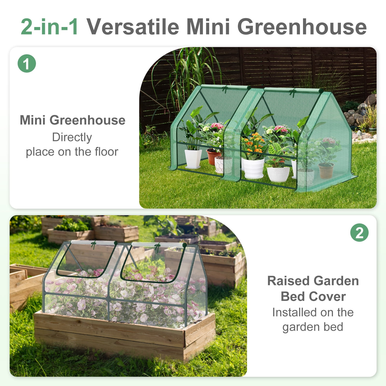 Aoodor 6 ft. x 3 ft. x 3ft. Mini Greenhouse with 2 Zipper Doors, Water Resistant UV Protected for Flowers, vegetables and herbs with 3 Covers