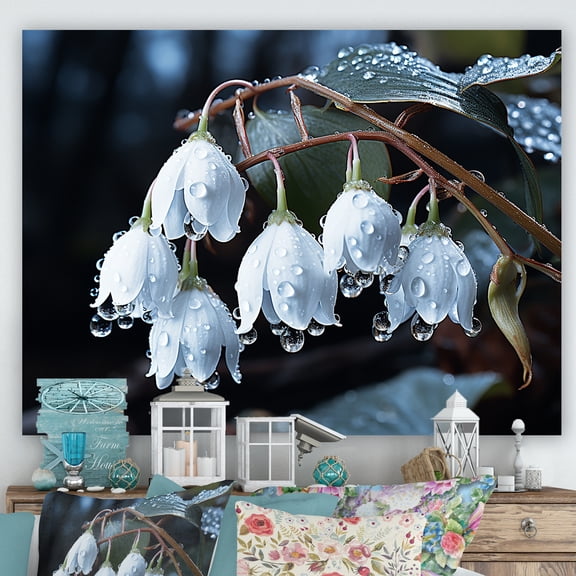 Designart "Winter Snowdrop Photographic Charm" Snowdrops Canvas Wall Art