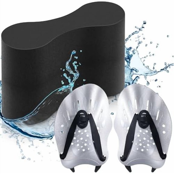 3 Pcs Swim Training Pull Buoy Hand Paddles Set Include 1 Buoy 2 Hand Paddles with Adjustable Straps Swim Training Equipment Kit for Adults