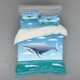 thumbnail image 2 of Whale Duvet Cover Set, Ocean Sunny Summer Landscape with Huge Jumping Whale on Air Cartoon Style Design Artwork, Bedding Set with Shams and Fitted Sheet, 3 Sizes, by Ambesonne, 2 of 3