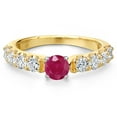 thumbnail image 3 of Gem Stone King 14K Two Tone Gold Red Ruby and Lab Grown Diamond Engagement Ring for Women | 1.43 Cttw | Round 5MM | Gemstone July Birthstone | Size 6, 3 of 6