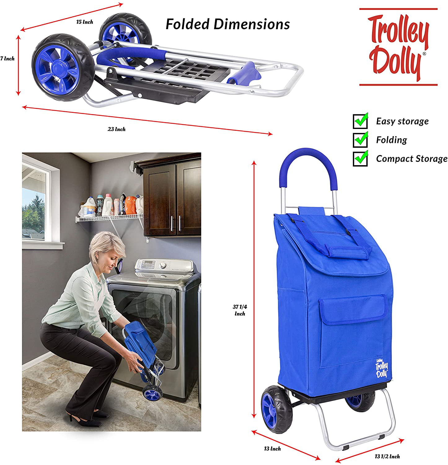 dbest products Trolley Dolly Daisy Shopping Grocery Foldable Cart 