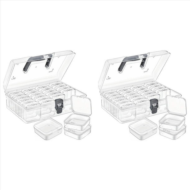 2X Caja Organizadora de Cuentas con Asa, 24 Cajas de Plástico Rectangulares para Almacenamiento, Mini Cajas Transparentes para Almacenar Cuentas