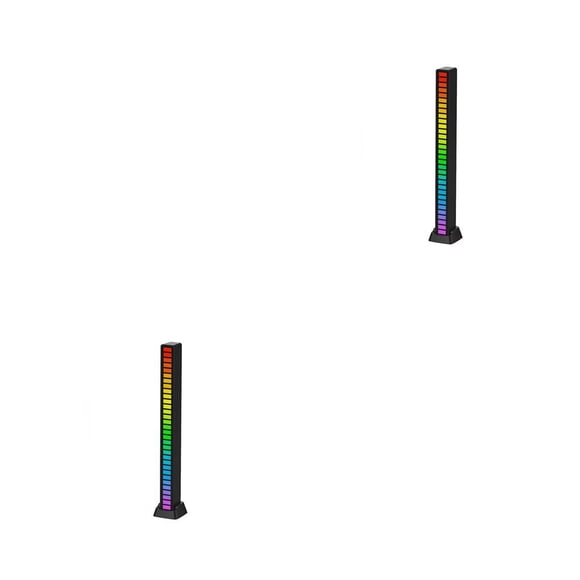 Injueey Luz recargable colorida RGB para juegos, Control de sonido activado por voz, lámpara inalámbrica tipo c, accesorio de iluminación 32 Cuentas Negro 2piezas