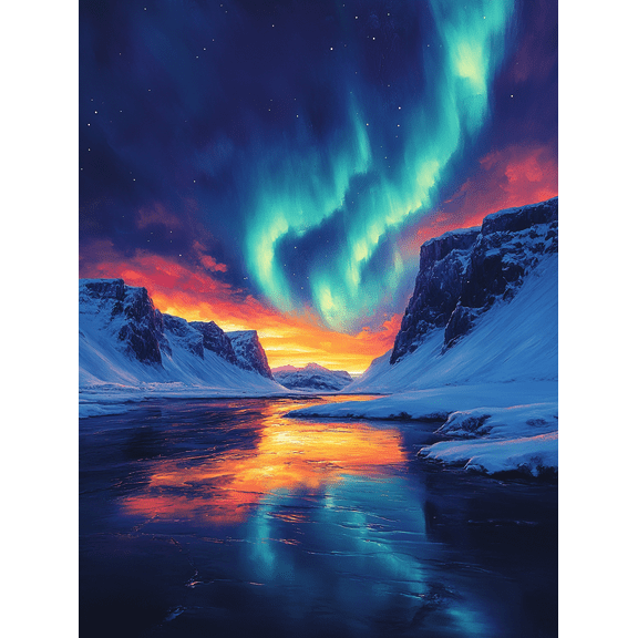 Aurora Borealis Winter Landscape Canvas Print/Wall Art, Bedroom, Office, Hotel, and Restaurant Decoration.