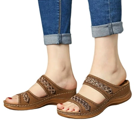 

Women Chic Sandals Pure-color Beach Slippers Casual Backless Sandal Soft Sole Shoes 39 Brown