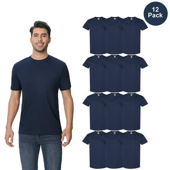 Gildan Heavy Cotton T-Shirt, Men’s Short Sleeve Crew Neck Classic Fit Navy Tee, 12 pack, S