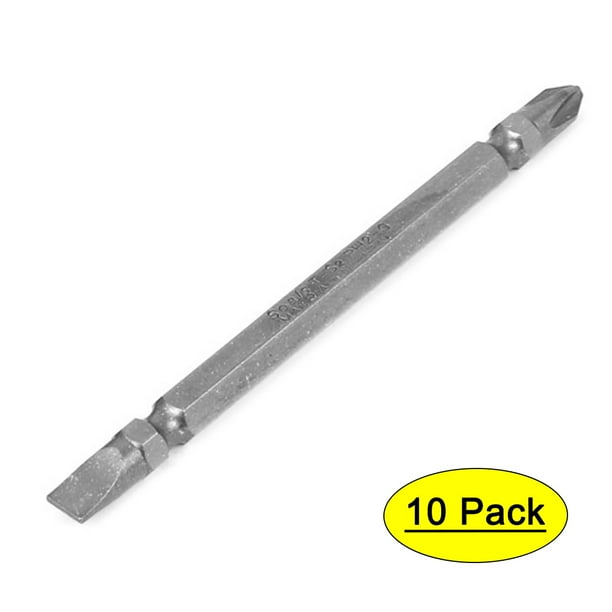 100mm Long Mangetic Two Ways Slotted Screwdriver Bits Gray 10pcs