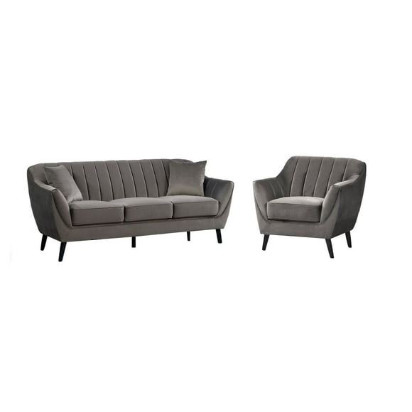 Topline Home Furnishings Ensemble mobilier 2 pièces : sofa et fauteuil en velours gris foncé