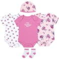 thumbnail image 2 of Baby Essentials Baby Girl 5 Piece Bodysuit Romper Set, Floral Baby Outfit Gift Set, (Newborn,I Stole Daddy's Heart Pink Floral), 2 of 6