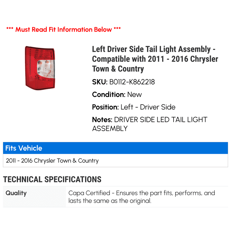 Sinistro Lato Destro Coda Lampada Luce Per 2011 2012 2013 2014 Chrysler - Foto 7