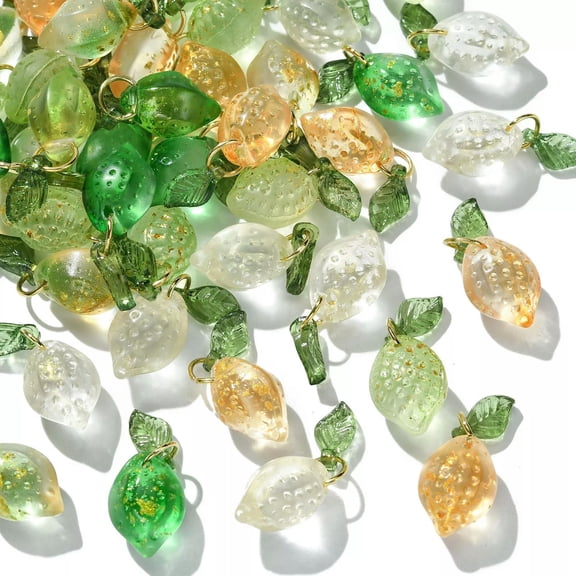 U8MO 50x Lampwork Acrylic Lemon with Leaf Charm Pendants for DIY Jewelry Making