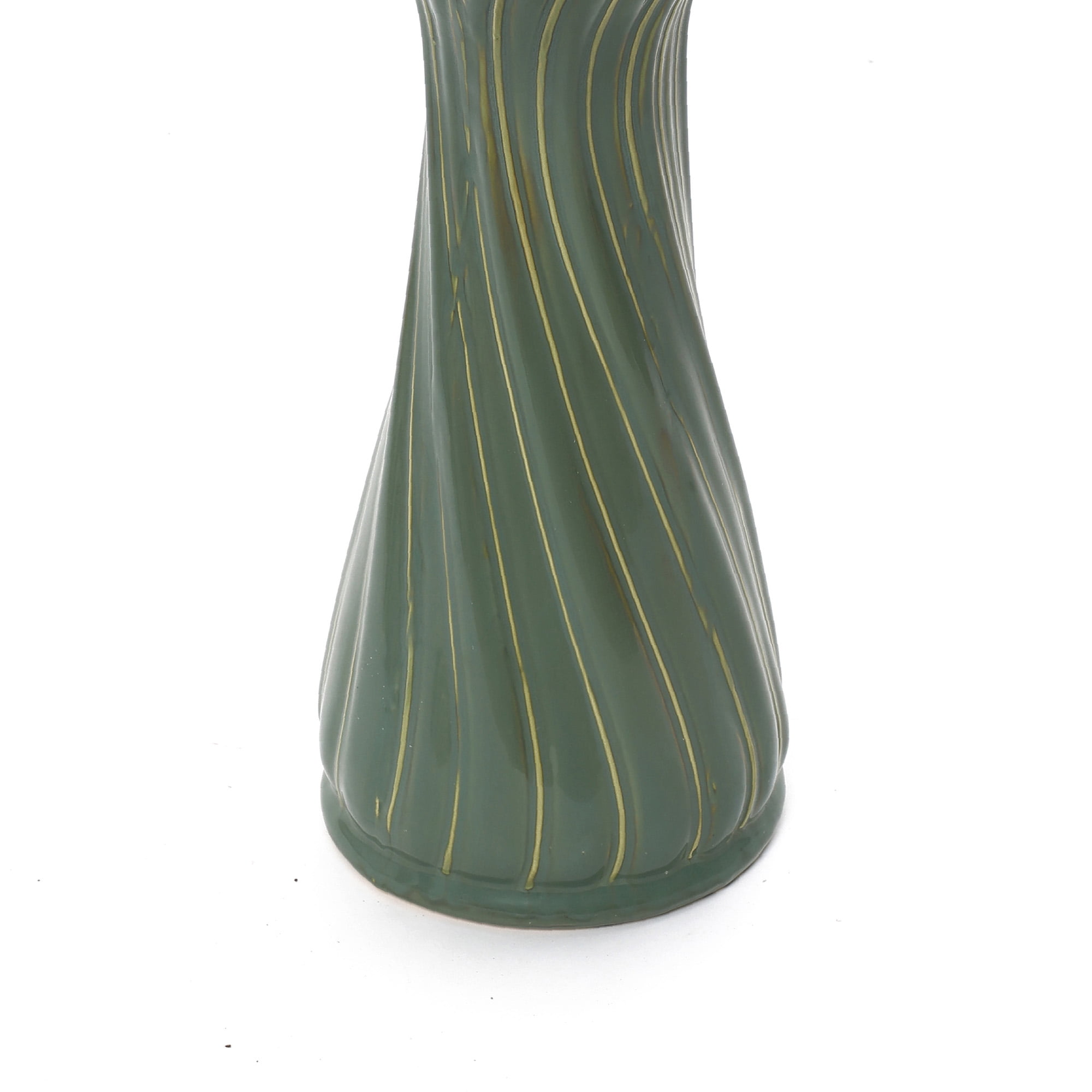 LuxenHome 22.5" Elegant Ceramic Bird Bath for Outside with Leaves and Swirl Pattern, Green