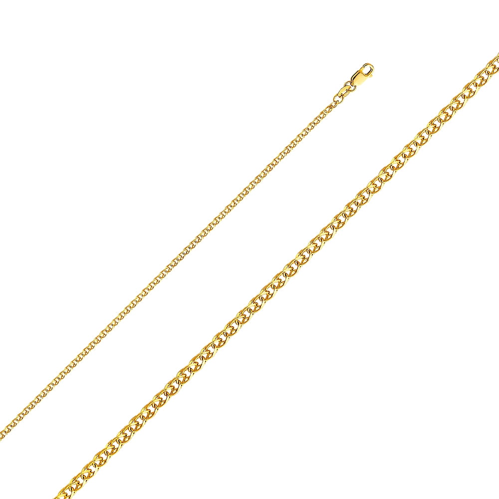 Wellingsale 14k Yellow Gold Polished Solid 2mm Flat Open Wheat Chain Necklace - 22"