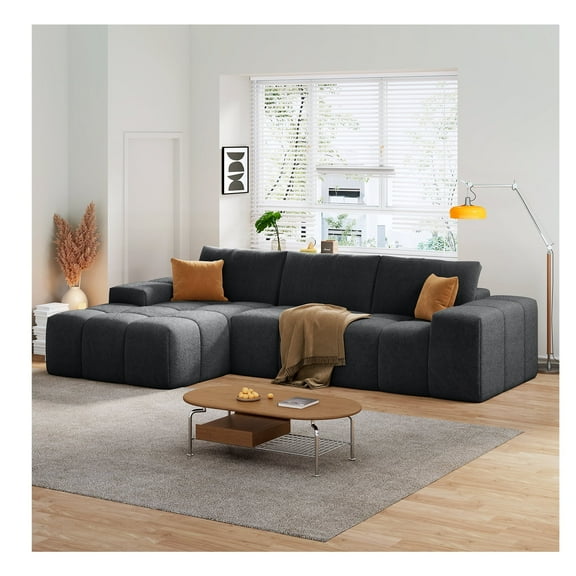Homefun 114"L-Shaped Modular Sofa No Assembly Deep Seat 3 Cushions Plush Upholstery Living Room Bedroom Grey