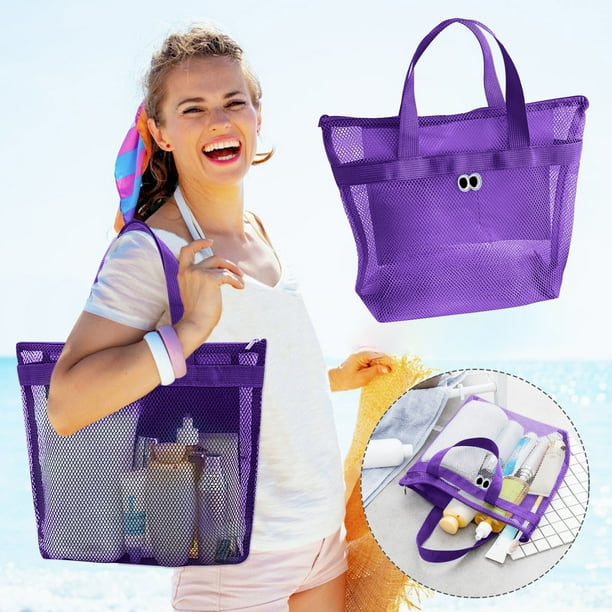 Mesh Beach Bag Portable Toiletry Bag Travel Storage Bag Swimming Bag Bathroom Handbag Size 14.17x12.2inch Maximum Load 11.02 Pounds
