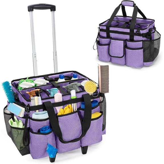 Rolling Cleaning Bag with Detachable Trolley, Professional Cleaning  with  Strap for Housekeepers, Portable Cart  Wheels for Supplies,  ( Design)