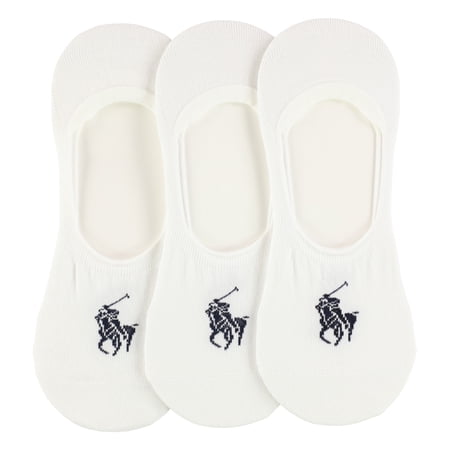 Ralph Lauren Mens 3 Pack No Show Socks, White, 10-13
