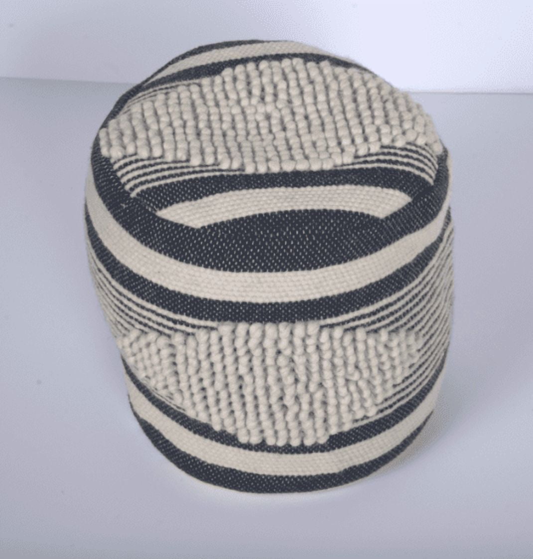 Mintazer Handcrafted Fabric Cylindrical Pouf Chair, Striped Round Pouf for Living Room Bedroom, Dark Grey