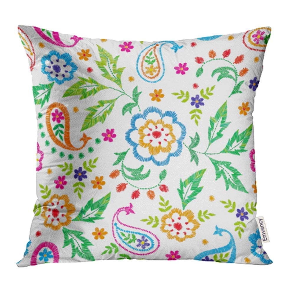 Colorful Bohemian Design Retro Paisley Pattern Classic Boho Art Blue and Lime Green Throw Pillow 18x18 Multicolor