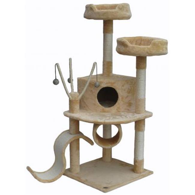 Go Pet Club 55in Cat Tree & Condo Scratching Post Tower, Beige