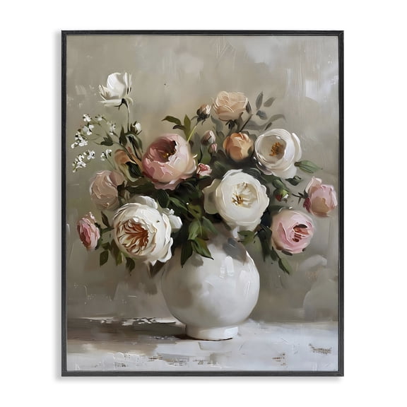 Stupell Industries Shabby Chic Peony Blooms Bouquet Vase Black Framed Giclee Art, 11 x 14, by Creative Studio