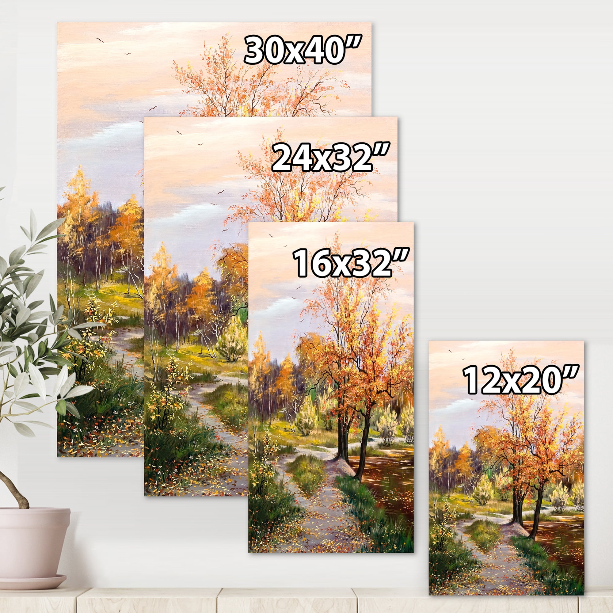 Designart ' The Orange Woods Along River ' Country Canvas Wall Art Print
