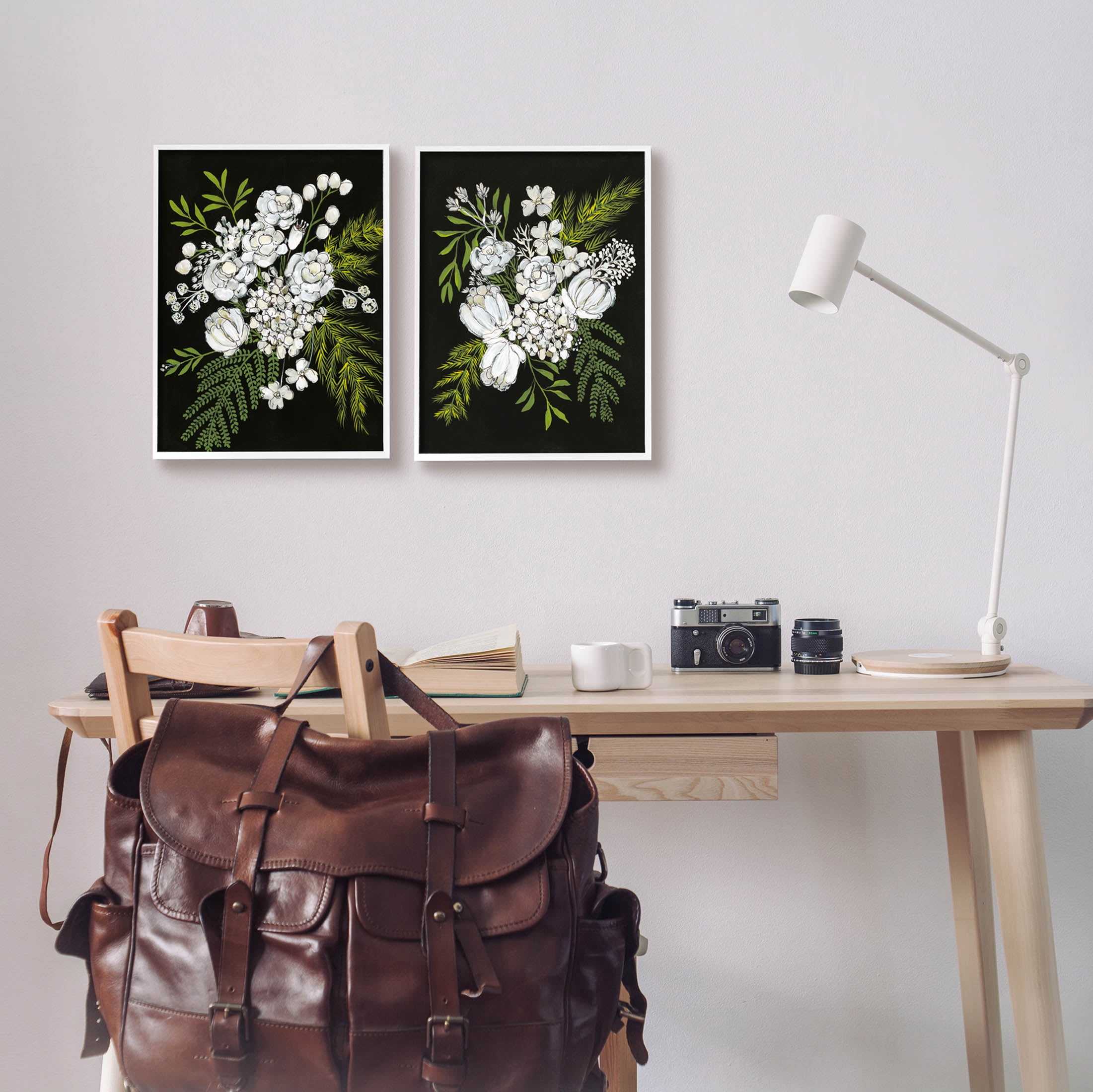 Stupell Industries Bold White Flower Blossoms Graphic Art White Framed Art Print Wall Art, Set of 2, Design by Regina Moore