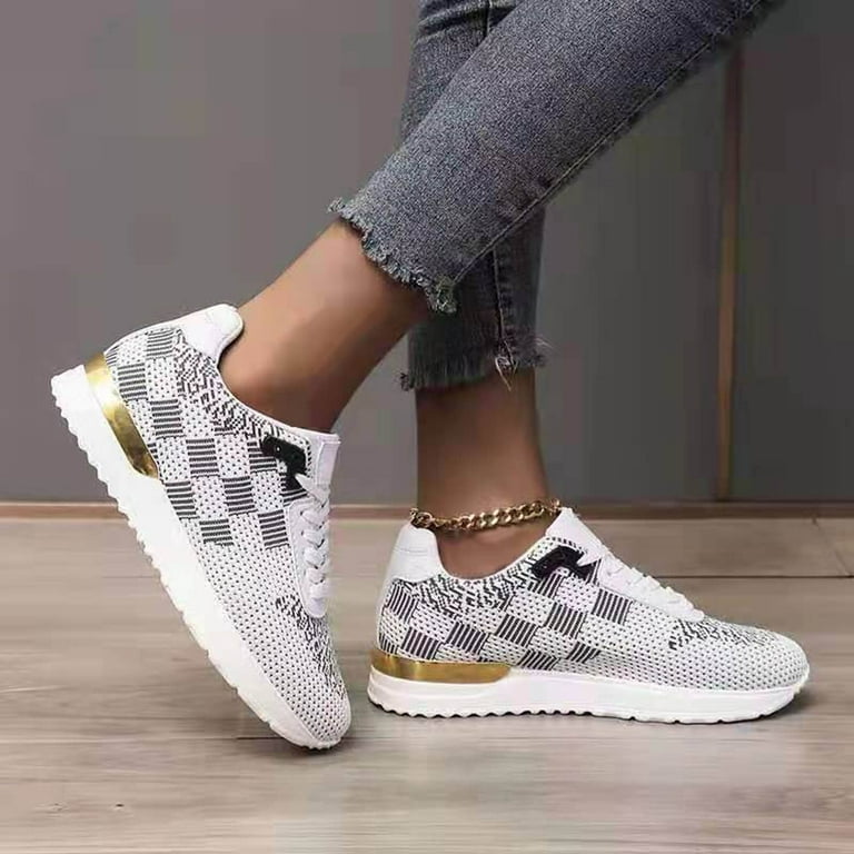 JINMGG Sneakers for Women Plus Clearance Autumn New Style Fashion Casual  Plaid Color Matching Women's Sports Wind Mesh Single Shoes Red 41 