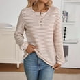 thumbnail image 2 of Maean Womens Striped Blouse Buttons Crewneck Knitted Casual Loose Pullover Long Sleeve Shirts Tops, 2 of 7