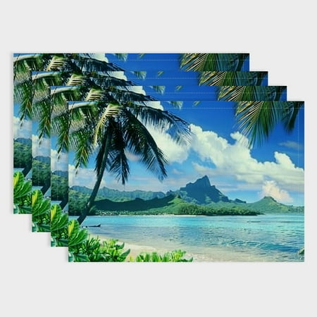 

Fenyluxe Palm Trees Table Mat Linen Cloth Indoor Outdoor Placemat Set of 4 for Dining Parties Decor Heat-Resistant 18x12in