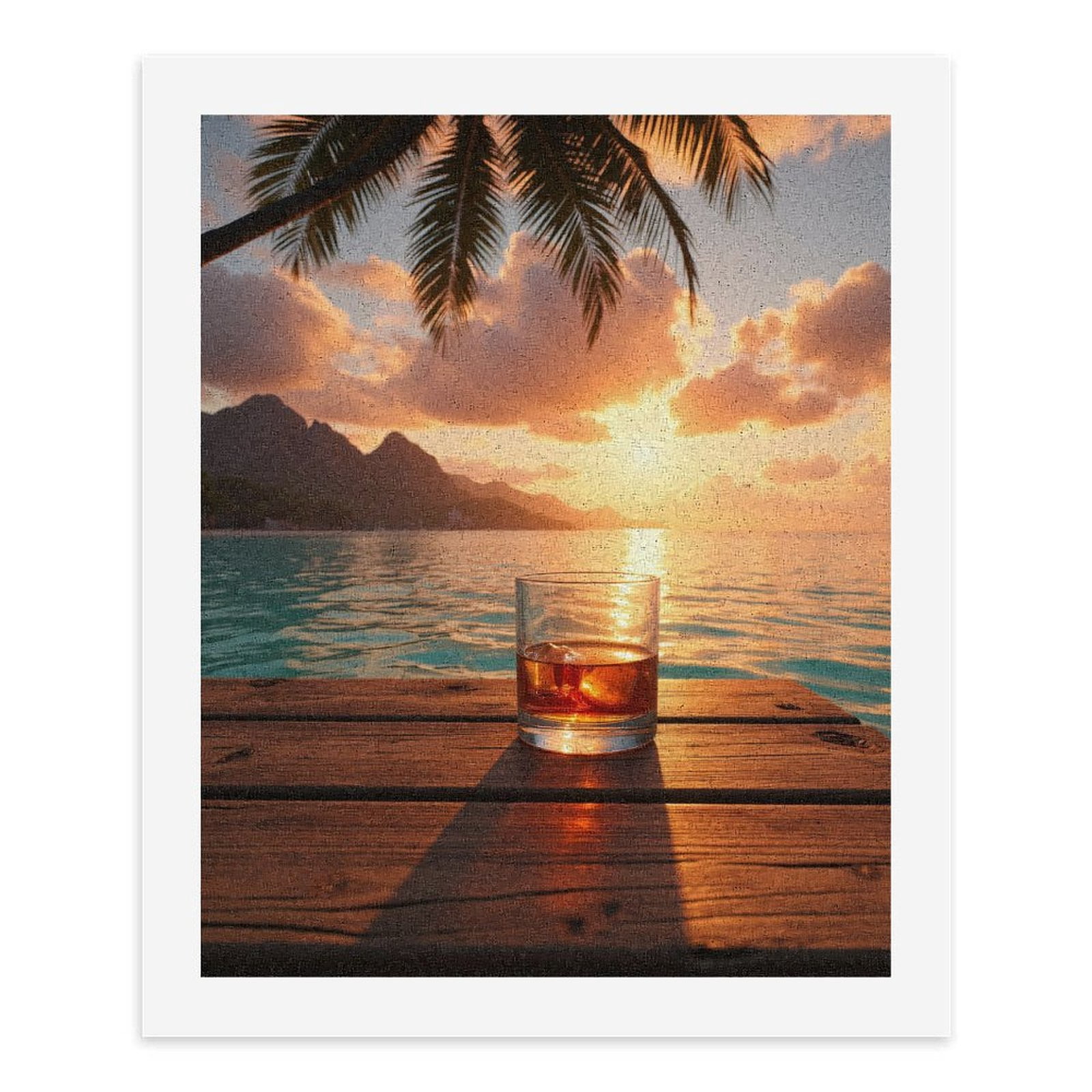 Paint By Numbers Kit for Adults Beginner - DIY Sunset Ocean Whiskey Glass View Canvas Painting Kits for Adults, Frameless Paint By Number for Adults for Home Wall Decor 16x20 Inch