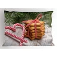 thumbnail image 1 of Cookie Pillow Sham, Bundles of Biscuits Tied with a Ribbon Candy Canes formed into a Heart Shape Festive, Decorative Standard King Size Printed Pillowcase, 36" X 20", Multicolor, by Ambesonne, 1 of 2